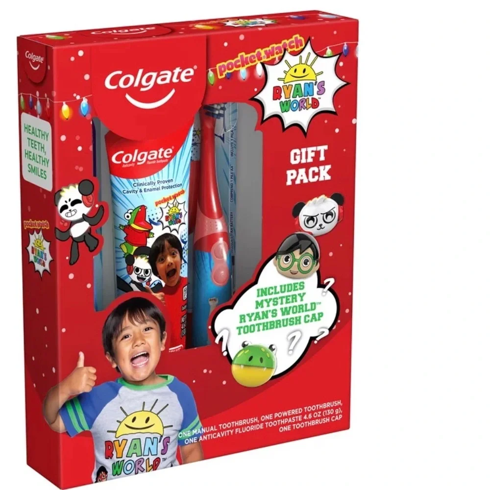 4pc set Ryan's World Colgate manual & electric Toothbrush &‎ toothbrush Cover